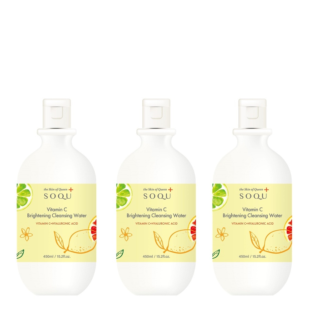 Lot 3 SOQU Vitamin C Brightening Cleansing Water 450ml K-Beauty Makeup Remover